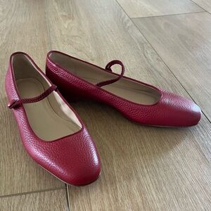 Lafayette 148 New York Grained Calfskin Red Leather Ballet Flats